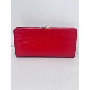 Louis Vuitton Red Epi French Purse Kiss Lock RARE Long Wallet – With COA